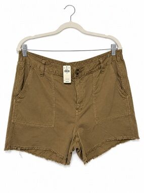 Aerie Women’s Large Brown High Rise Utility Shorts Raw Frayed Hem Pockets
